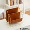 Fabulaxe Gold-Tone Metal Magazine Rack with Brown Faux Leather Sling Freestanding Organizer for Magazines Newspapers & Files